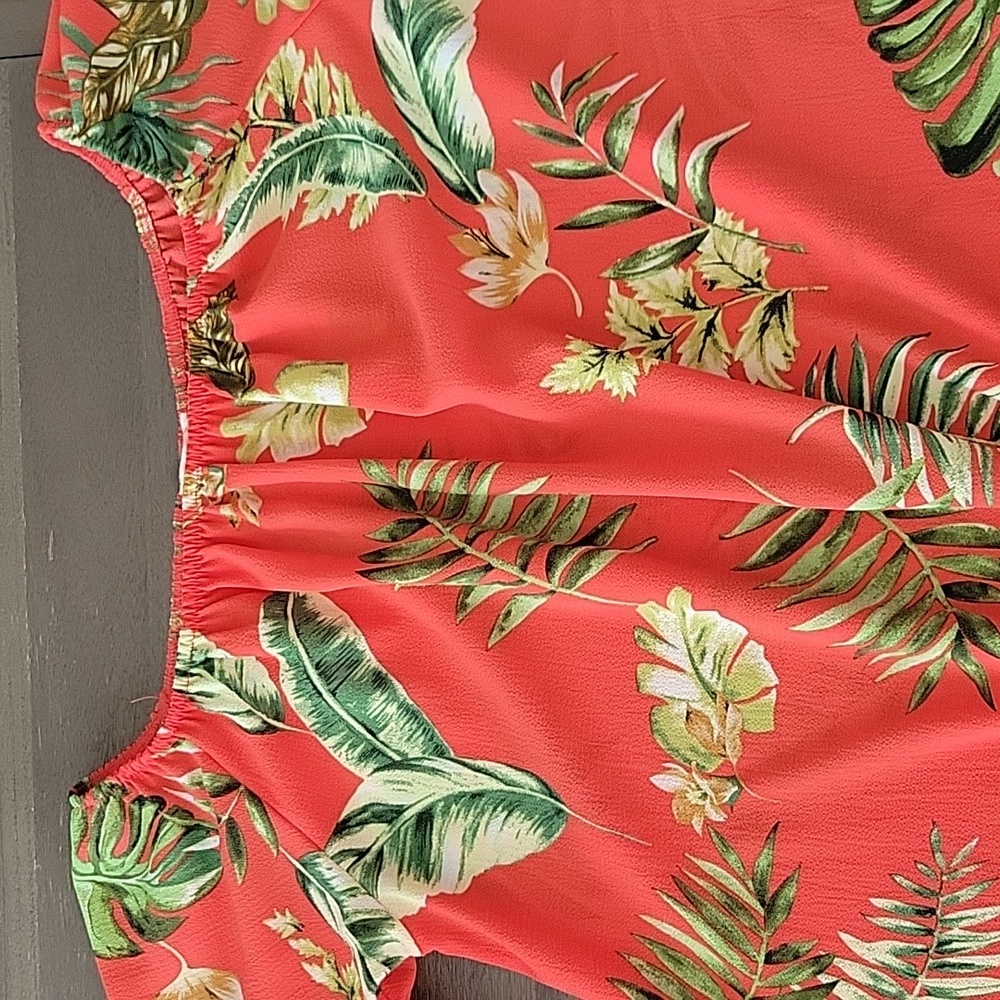 3/4 Sleeve Floral Off the Shoulder top, Medium, Orange, 143 Story
